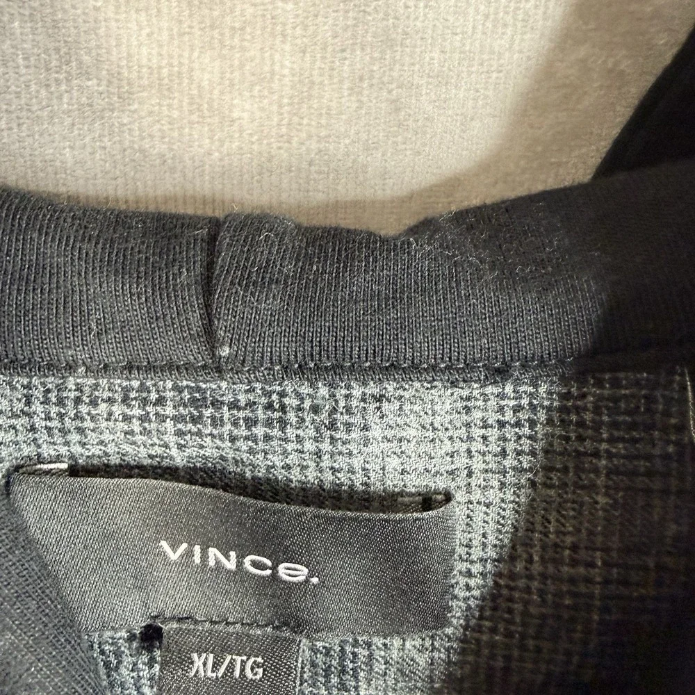 Vince Tonal Shadow Plaid Hoodie Button Down Shirt In Gray Black Men's‎ Size XL